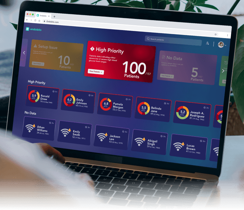 Woman using laptop for Endobits, empowering diabetes care